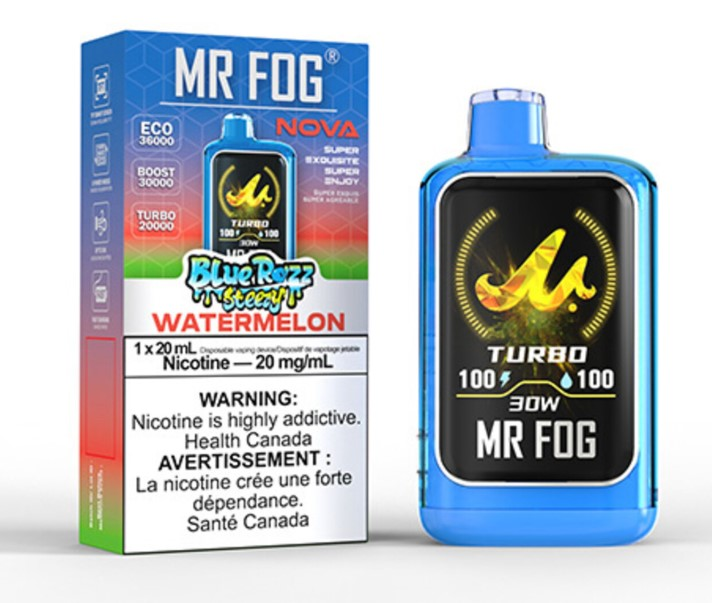 *MB* Disposable Vape Mr Fog NOVA Blue Razz Steezy Watermelon Box of 5