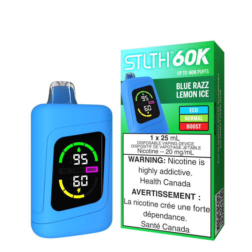 *MB* Disposable Vape STLTH 60K Blue Razz Lemon Ice Box of 4