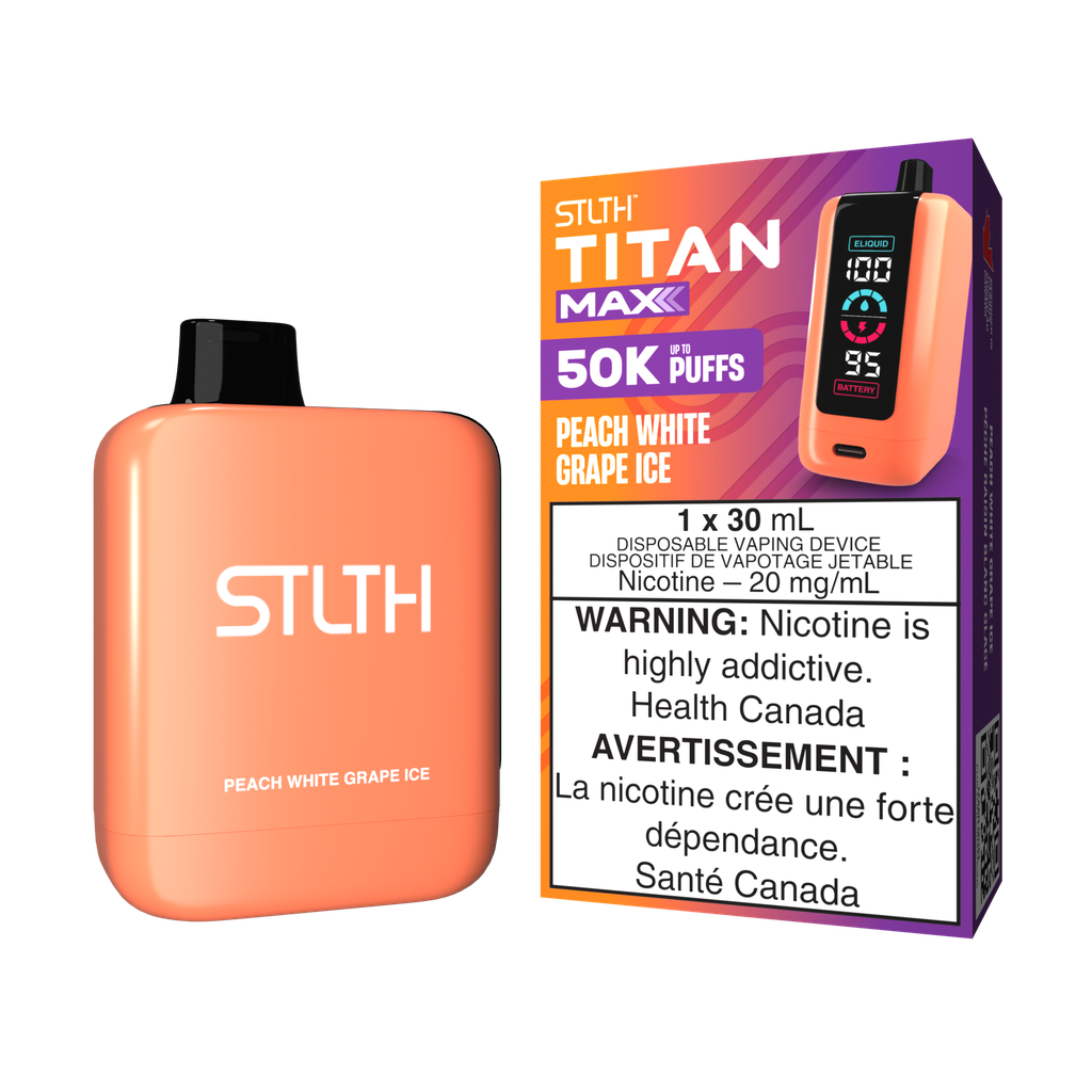 *MB* Disposable Vape STLTH Titan Max 50K Peach White Grape Ice Box of 4