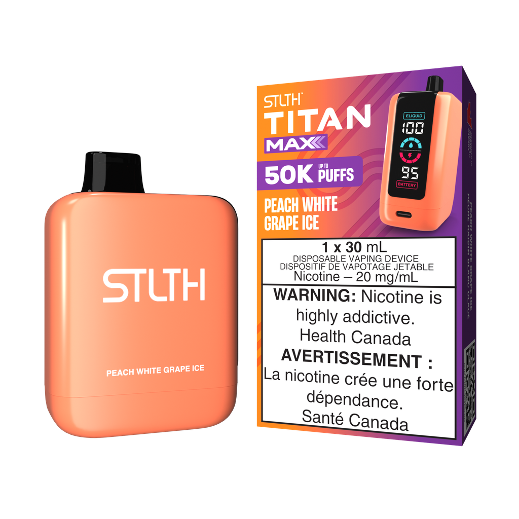 *MB* Disposable Vape STLTH Titan Max 50K Peach White Grape Ice Box of 4