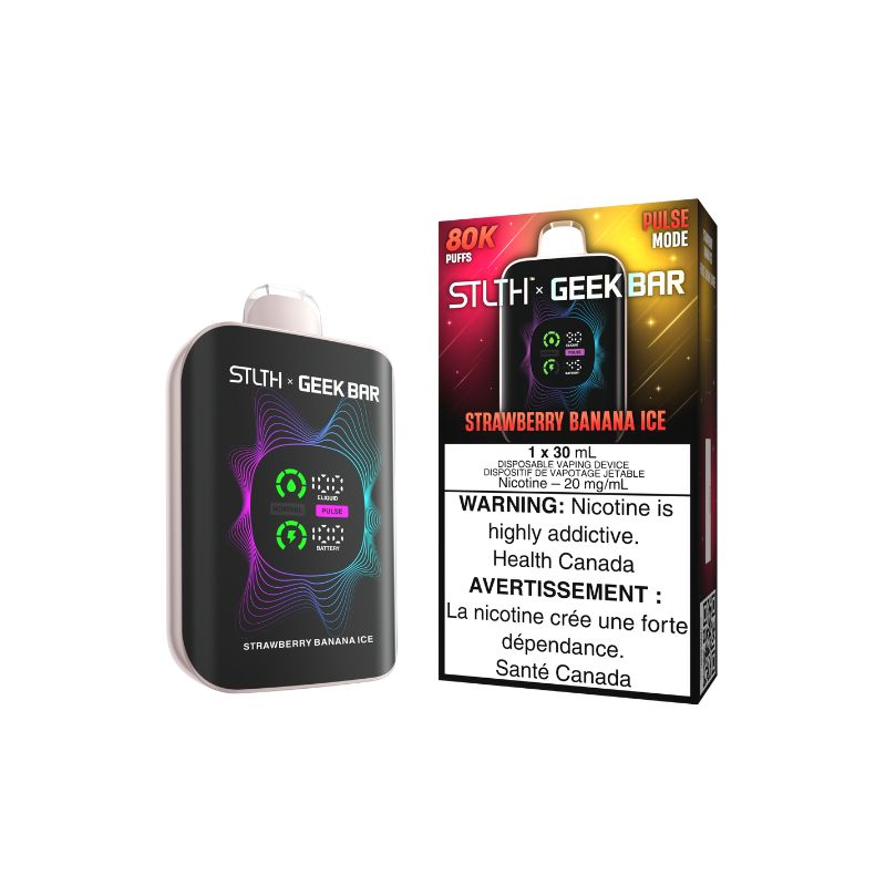 *MB* Disposable Vape STLTH X Geek Bar 80K Pulse Strawberry Banana Ice Box of 4