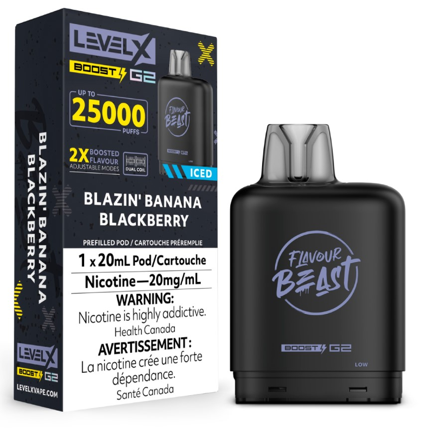 *MB* Nicotine Pod Flavour Beast Level X Boost G2 Blazin' Banana Blackberry Box of 6