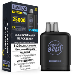 *MB* Nicotine Pod Flavour Beast Level X Boost G2 Blazin' Banana Blackberry Box of 6