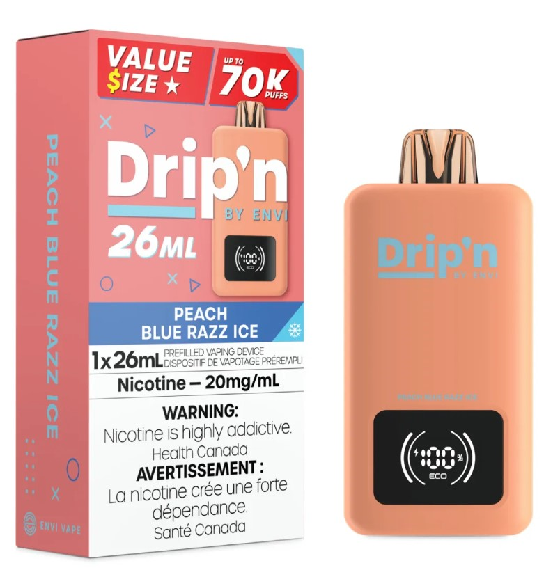 *ON* Disposable Vape Drip'n Envi 70K Peach Blue Razz Ice Box of 5