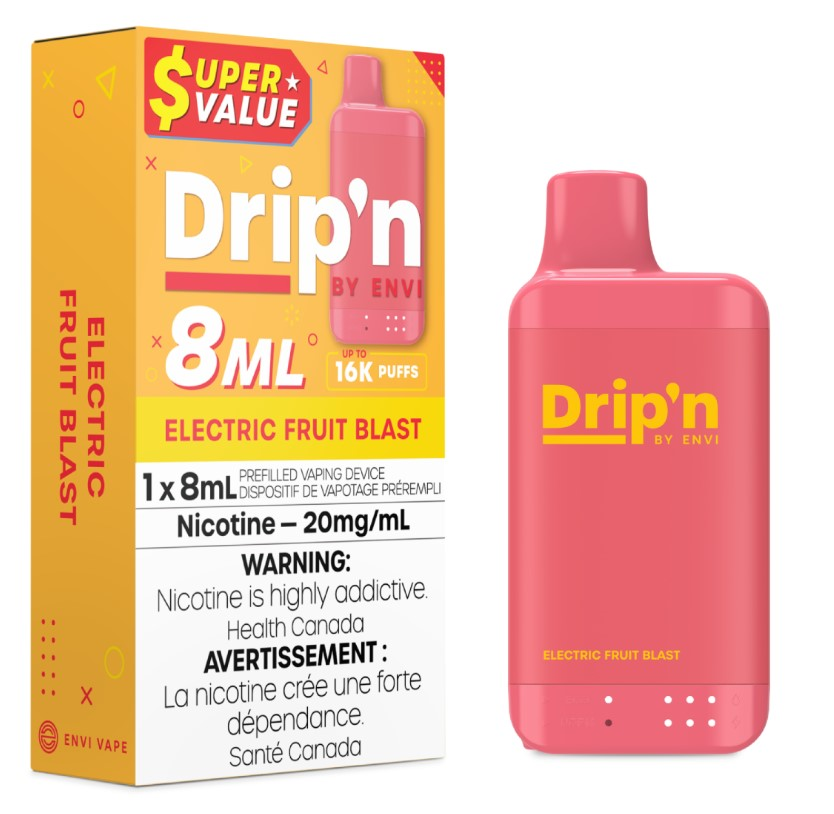 *ON* Disposable Vape Drip'n Envi 8ML Electric Fruit Blast Box of 5