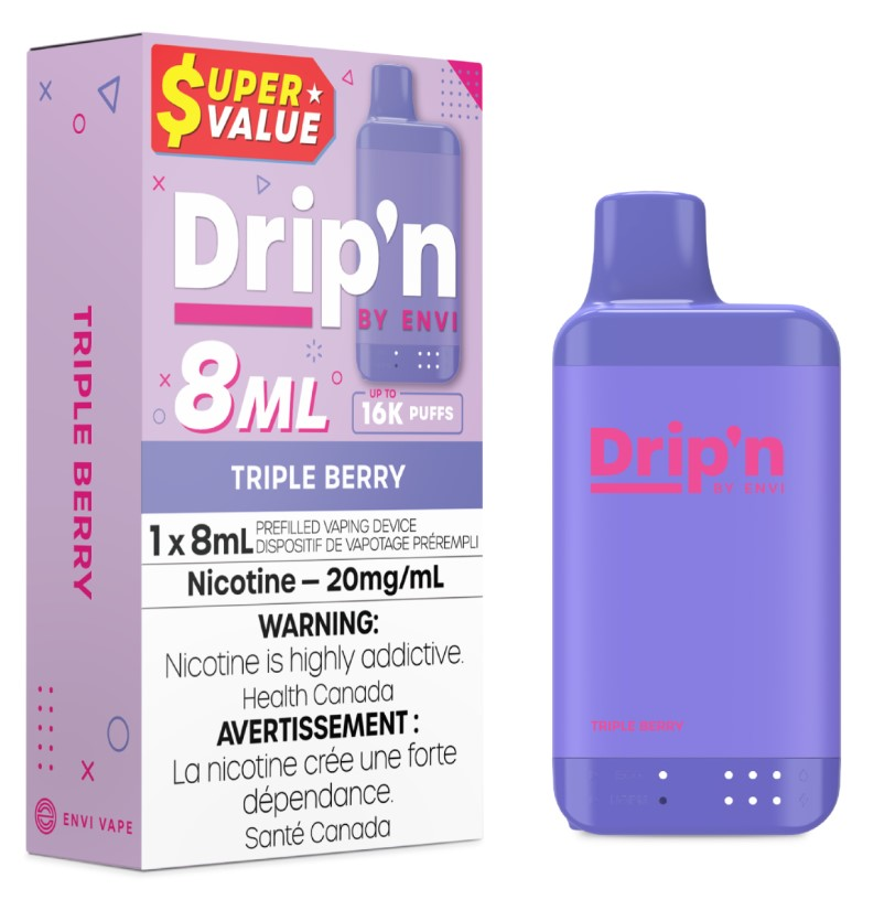 *ON* Disposable Vape Drip'n Envi 8ML Triple Berry Box of 5
