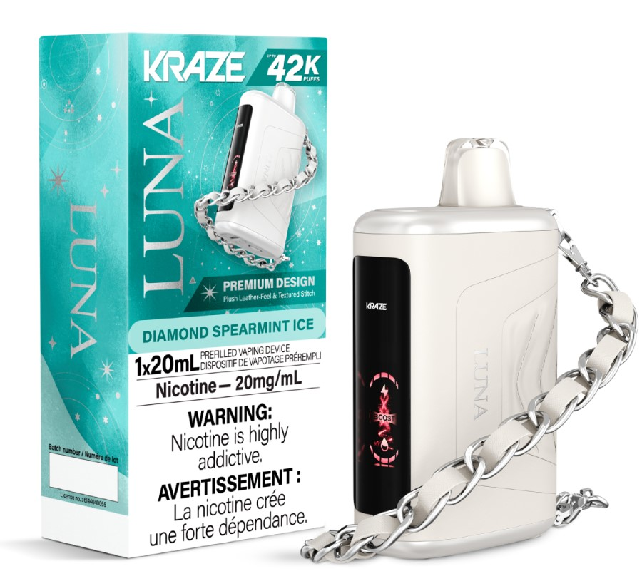 *ON* Disposable Vape Kraze Luna 42K Diamond Spearmint Ice Box of 5