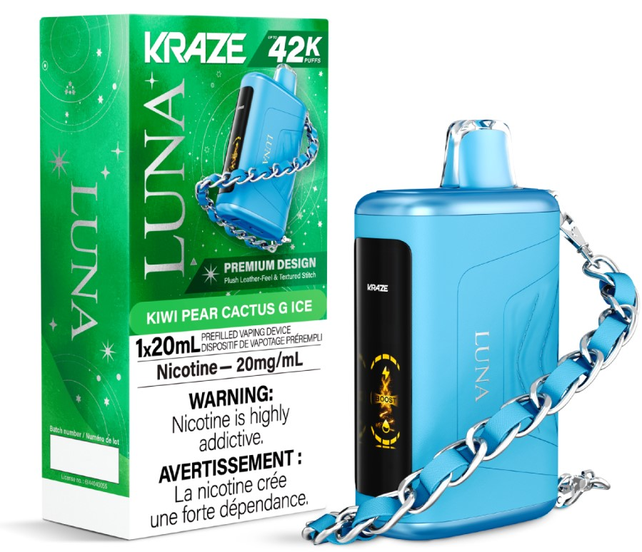 *ON* Disposable Vape Kraze Luna 42K Kiwi Pear Cactus G Ice Box of 5