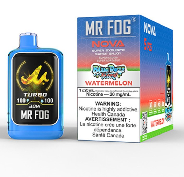 *ON* Disposable Vape Mr Fog NOVA Blue Razz Steezy Watermelon Box of 5