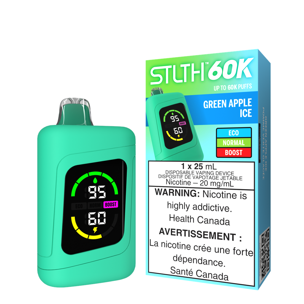 *ON* Disposable Vape STLTH 60K Green Apple Ice Box of 4