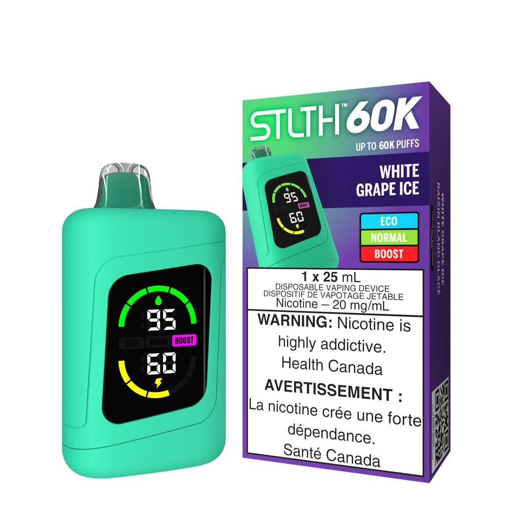 *ON* Disposable Vape STLTH 60K White Grape Ice Box of 4