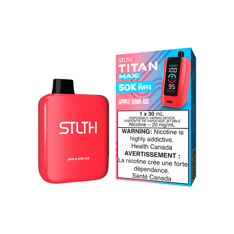 *ON* Disposable Vape STLTH Titan Max 50K Apple Kiwi Ice Box of 4