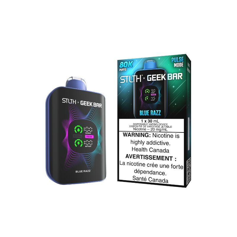 *ON* Disposable Vape STLTH X Geek Bar 80K Pulse Blue Razz Box of 4