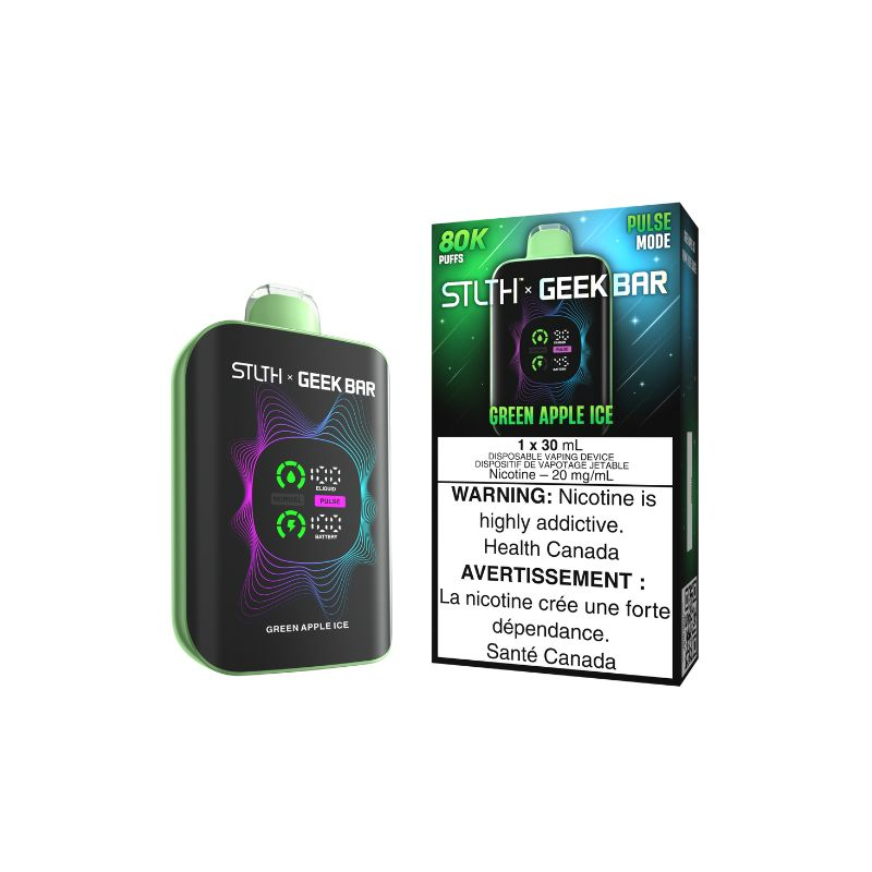 *ON* Disposable Vape STLTH X Geek Bar 80K Pulse Green Apple Ice Box of 4