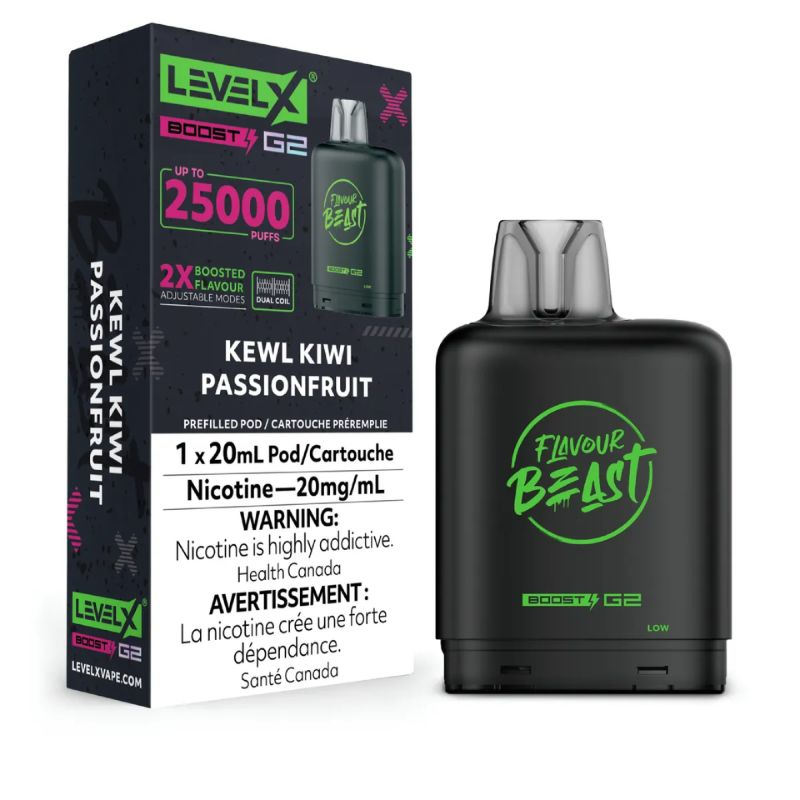 *ON* Nicotine Pod Flavour Beast Level X Boost G2 Kewl Kiwi Passionfruit Box of 6