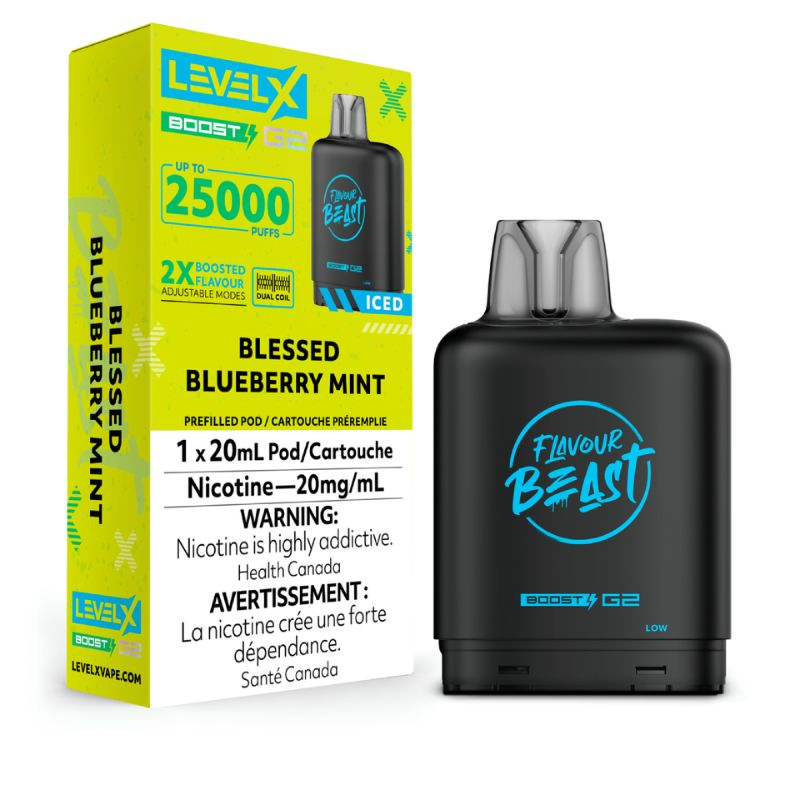 *ON* Nicotine Pod Flavour Beast Level X Level X Boost G2 Blessed Blueberry Mint Box of 6