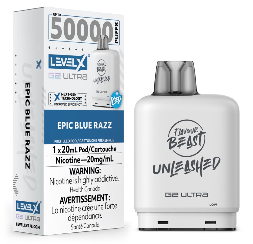 *ON* Nicotine Pod Flavour Beast Level X Unleashed G2 Ultra Epic Blue Razz Box of 6
