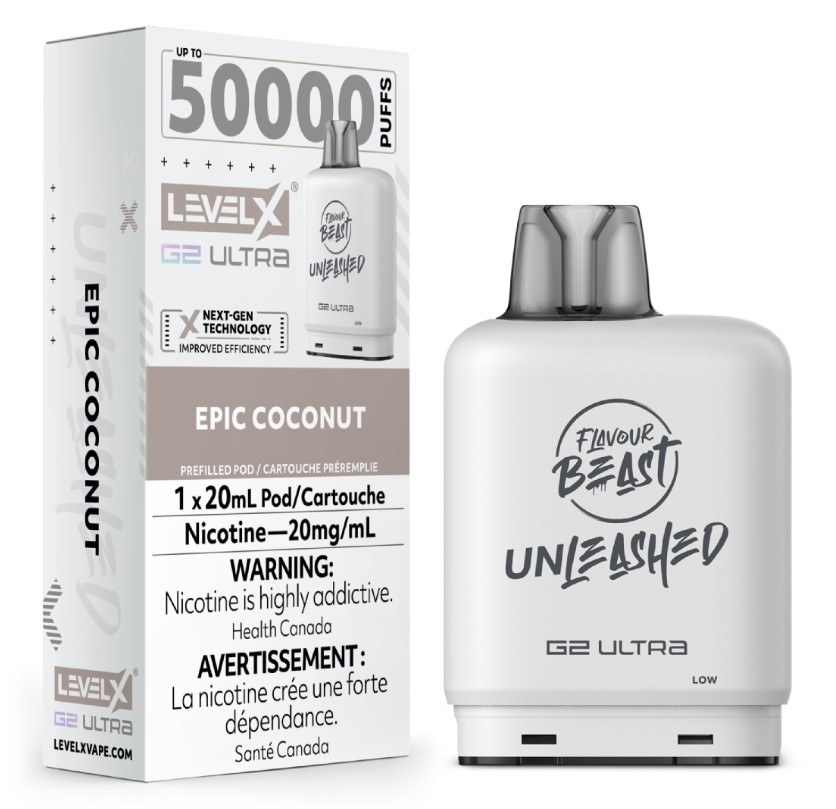 *ON* Nicotine Pod Flavour Beast Level X Unleashed G2 Ultra Epic Coconut Box of 6