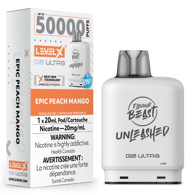*ON* Nicotine Pod Flavour Beast Level X Unleashed G2 Ultra Epic Peach Mango Box of 6
