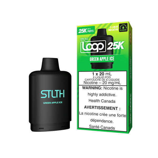 *ON* Nicotine Pod STLTH Loop 25k Green Apple Ice  Box of 5