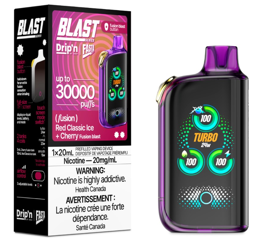 *AB* Disposable Vape Drip'n Envi Fasta Blast 30K Fusion Series Red Classic  Ice + Cherry (Fusion) Box of 5