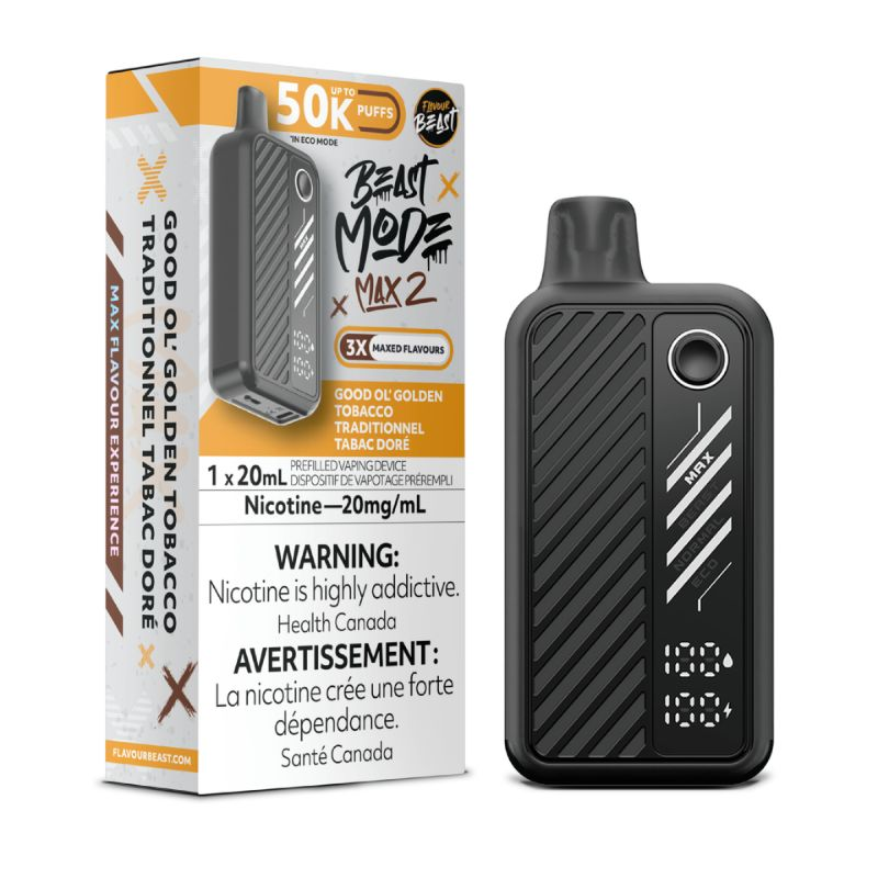 *ON* Disposable Vape Flavour Beast Mode Max 2 Good Ol' Golden  Tobacco Box of 5