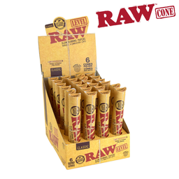 Rolling Cones Raw Classic Natural Pre-Rolled Level Cones  84mm W/26mm Spiral Tip Box of 24