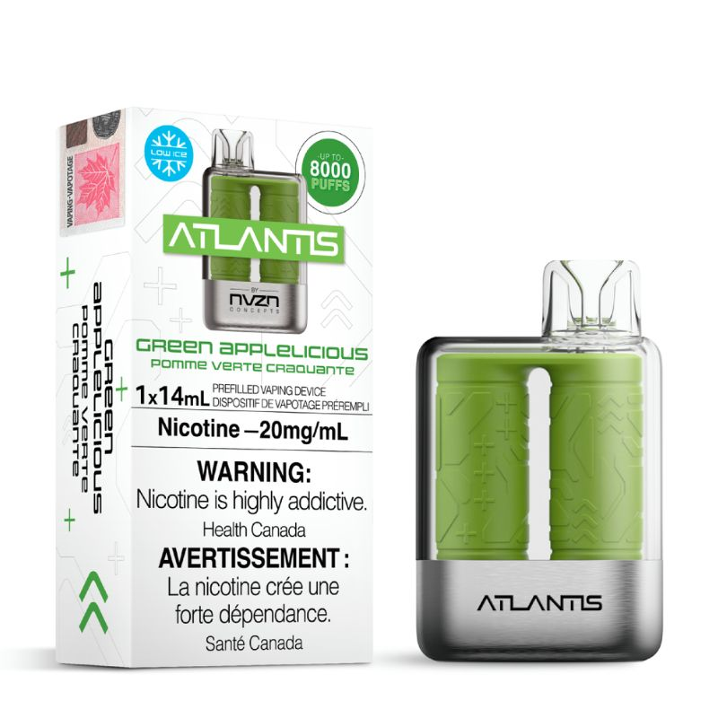 *FED* Atlantis by NVZN Disposable Vape Rechargeable Green Applelicious Box Of 5