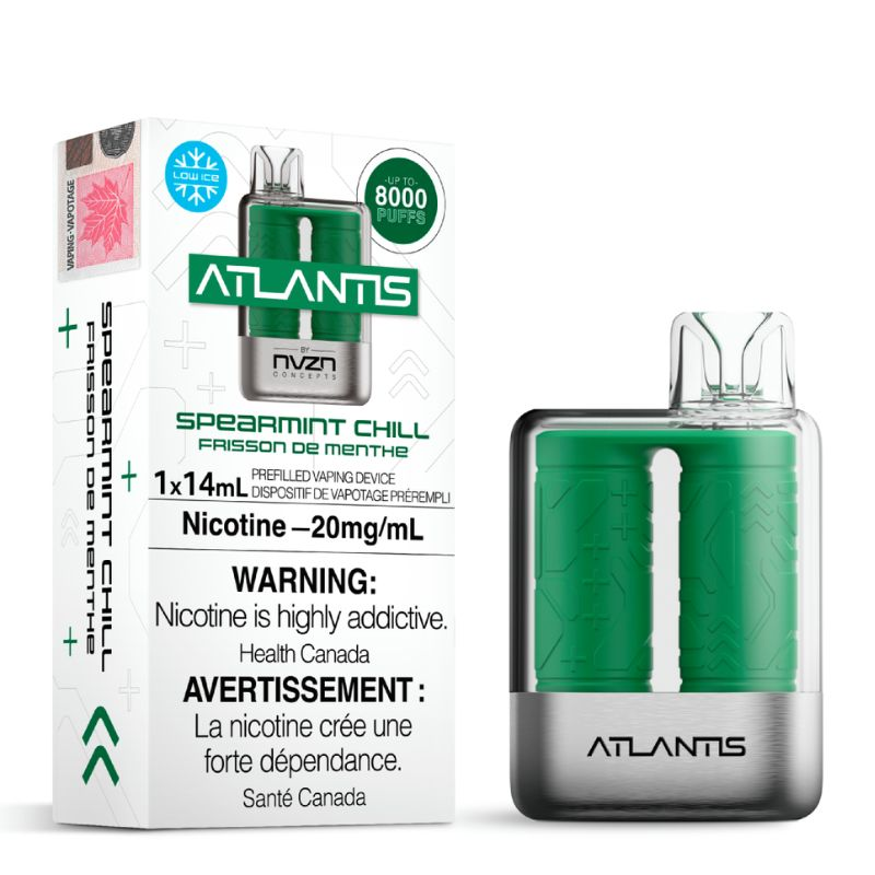 *FED* Atlantis by NVZN Disposable Vape Rechargeable Spearmint Chill Box Of 5