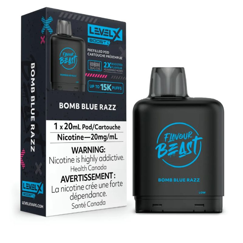 *FED* Disposable Vape Flavour Beast Level X Boost Pod Bomb Blue Razz 20ml Box of 6