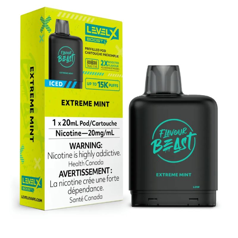 *FED* Disposable Vape Flavour Beast Level X Boost Pod Extreme Mint Iced 20ml Box of 6