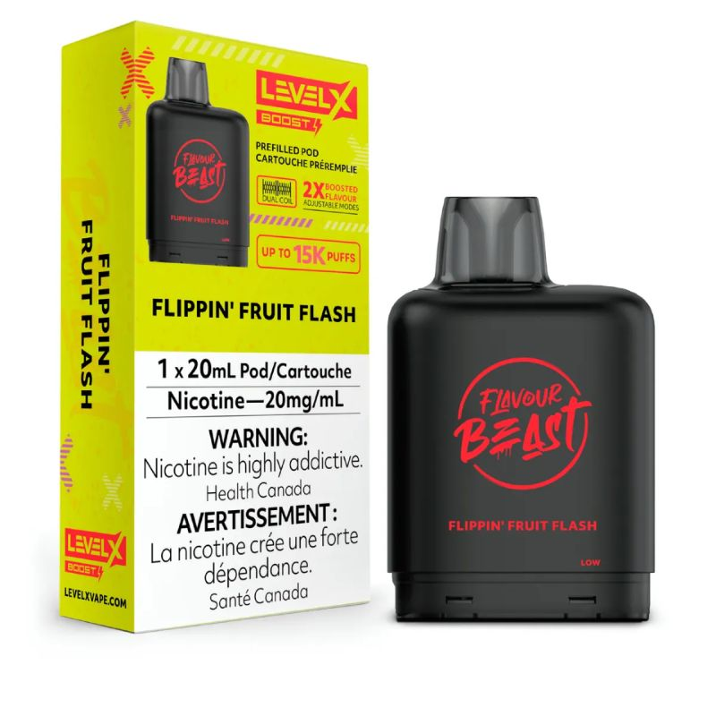 *FED* Disposable Vape Flavour Beast Level X Boost Pod Flippin' Fruit Flash 20ml Box of 6