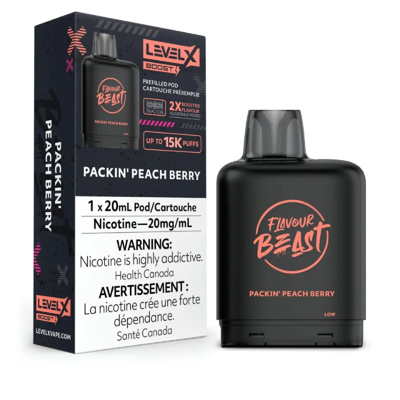 *FED* Disposable Vape Flavour Beast Level X Boost Pod Packin' Peach Berry 20ml Box of 6