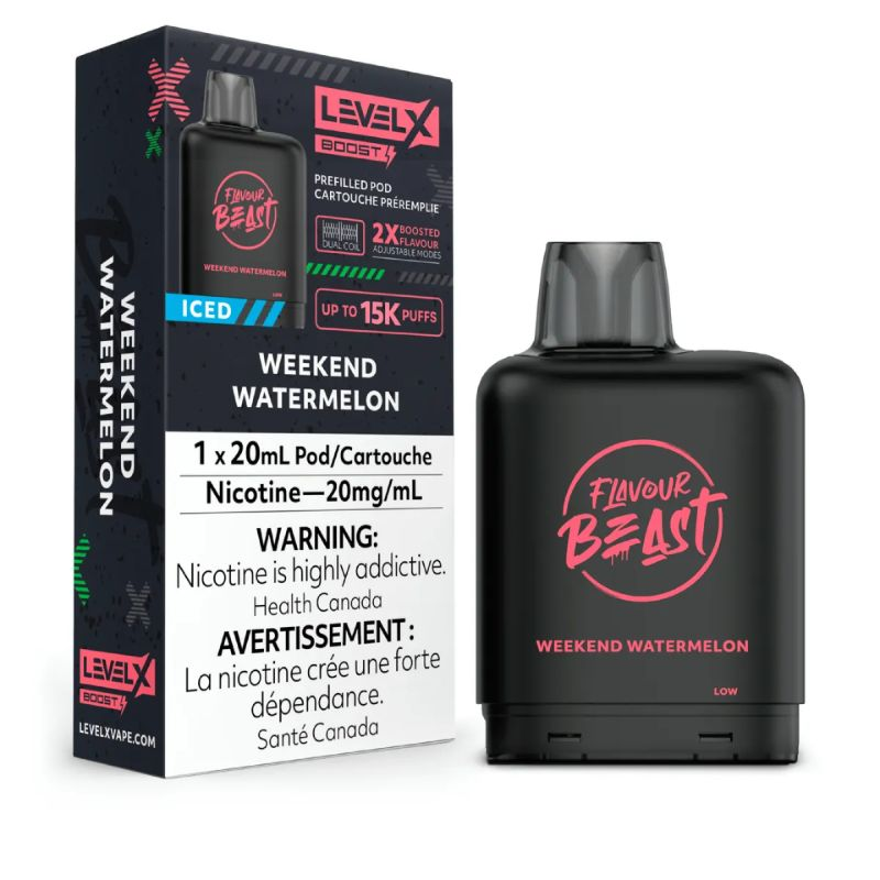 *FED* Disposable Vape Flavour Beast Level X Boost Pod Weekend Watermelon Iced 20ml Box of 6
