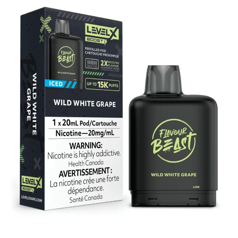 *FED* Disposable Vape Flavour Beast Level X Boost Pod Wild White Grape Iced 20ml Box of 6