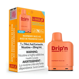 *FED* Disposable Vape Level X Drip'n Pod Raspberry Buzz Ice 14ml Box of 6