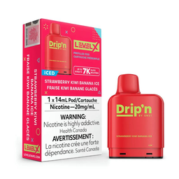*FED* Disposable Vape Level X Drip'n Pod Strawberry Kiwi Banana Ice 14ml Box of 6