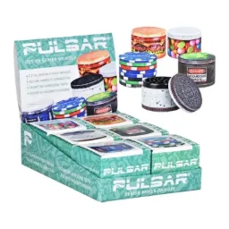 Metal Grinder Pulsar Design Series Aluminum 4pc 2.5" Assorted Designs Box of 6