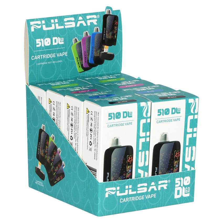 510 Battery Pulsar DL 6.0 Curved LCD Screen Vape Bar 1000mAh Assorted Colors Box of 8