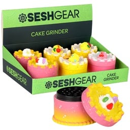 Metal Grinder SeshGear Zinc & Resin Cake -  3pc  2.7" Assorted Designs Box of 6