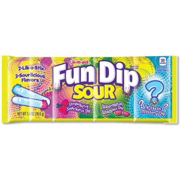 Snacks Fun Dip Sour 3 Flavour Pack 39.6g Box of 24