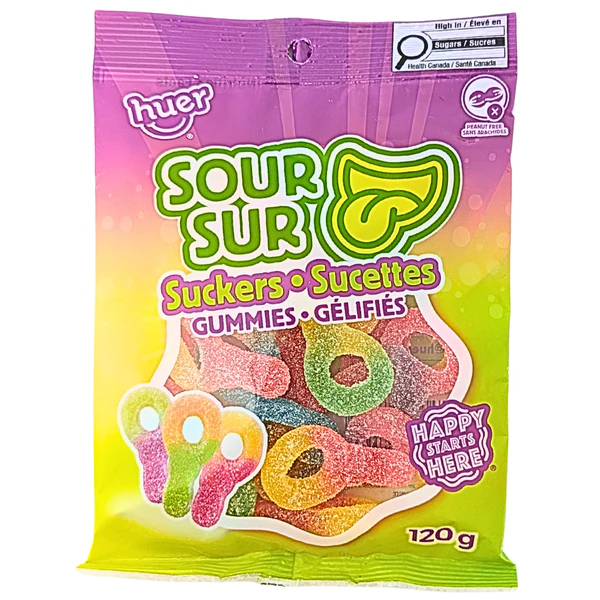 Snacks Huer Gummy Sour Suckers 120g Box of 24