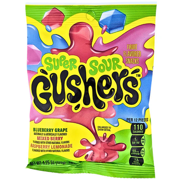 Snacks Fruit Gushers Super Sour Berry 4.25oz Box of 8