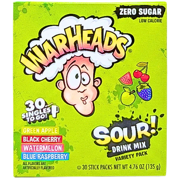 Snacks Warheads Zero Sugar Singles To Go Variety Pack 30 Box of 6