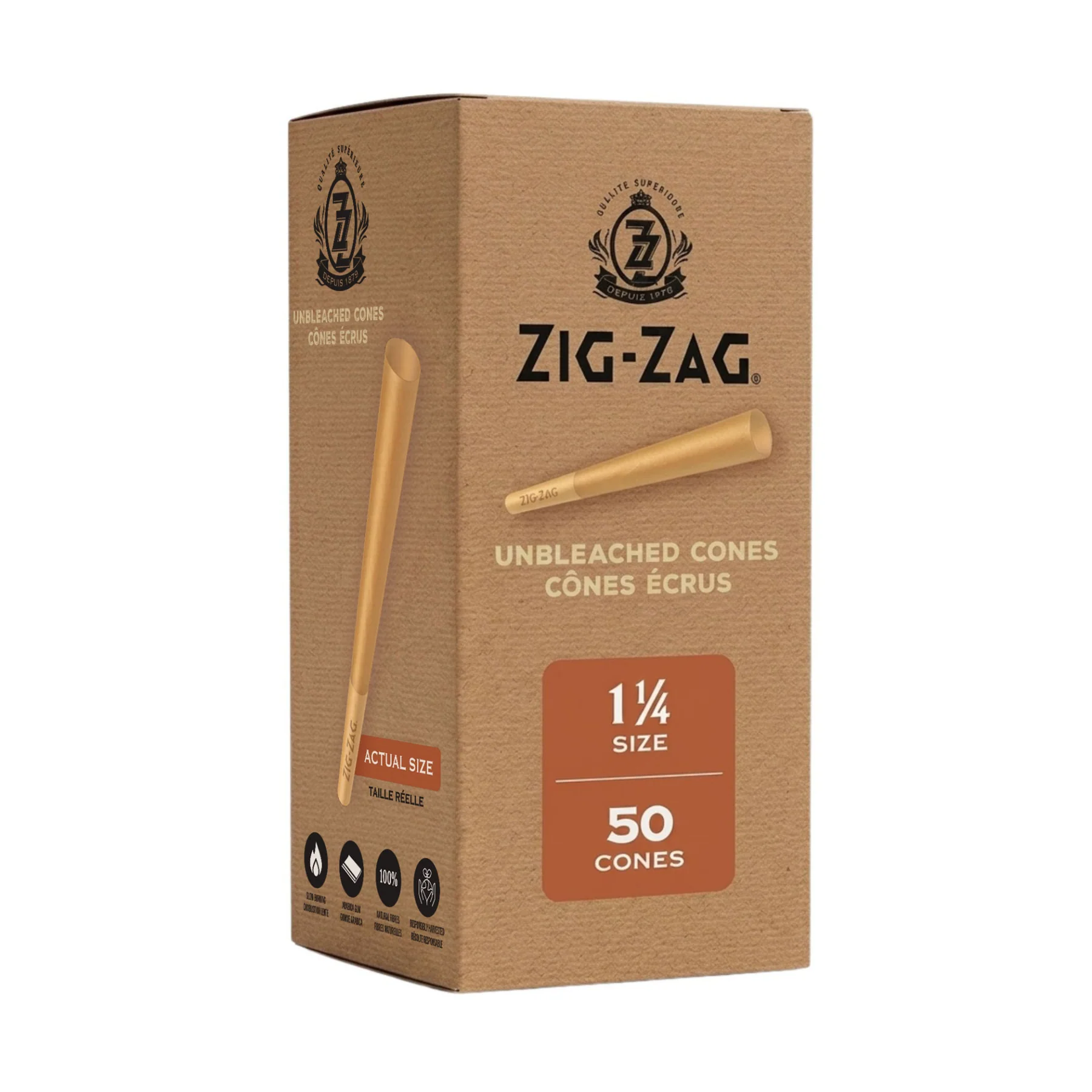 Rolling Cones Zig Zag Mini Bulk Unbleached 1 1/4 Cones Pack of 50