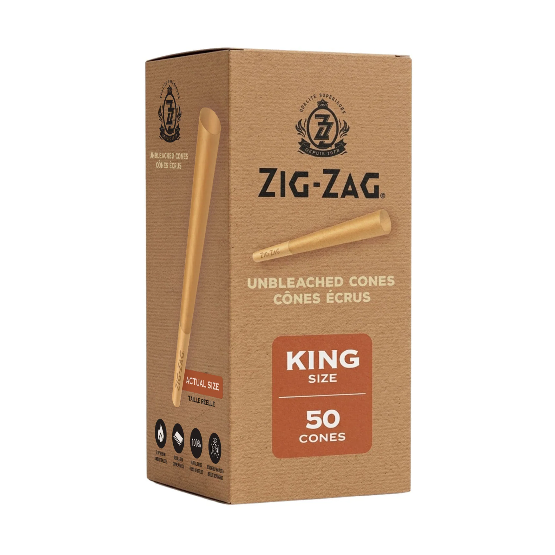Rolling Cones Zig Zag Mini Bulk Unbleached King Cones Pack of 50