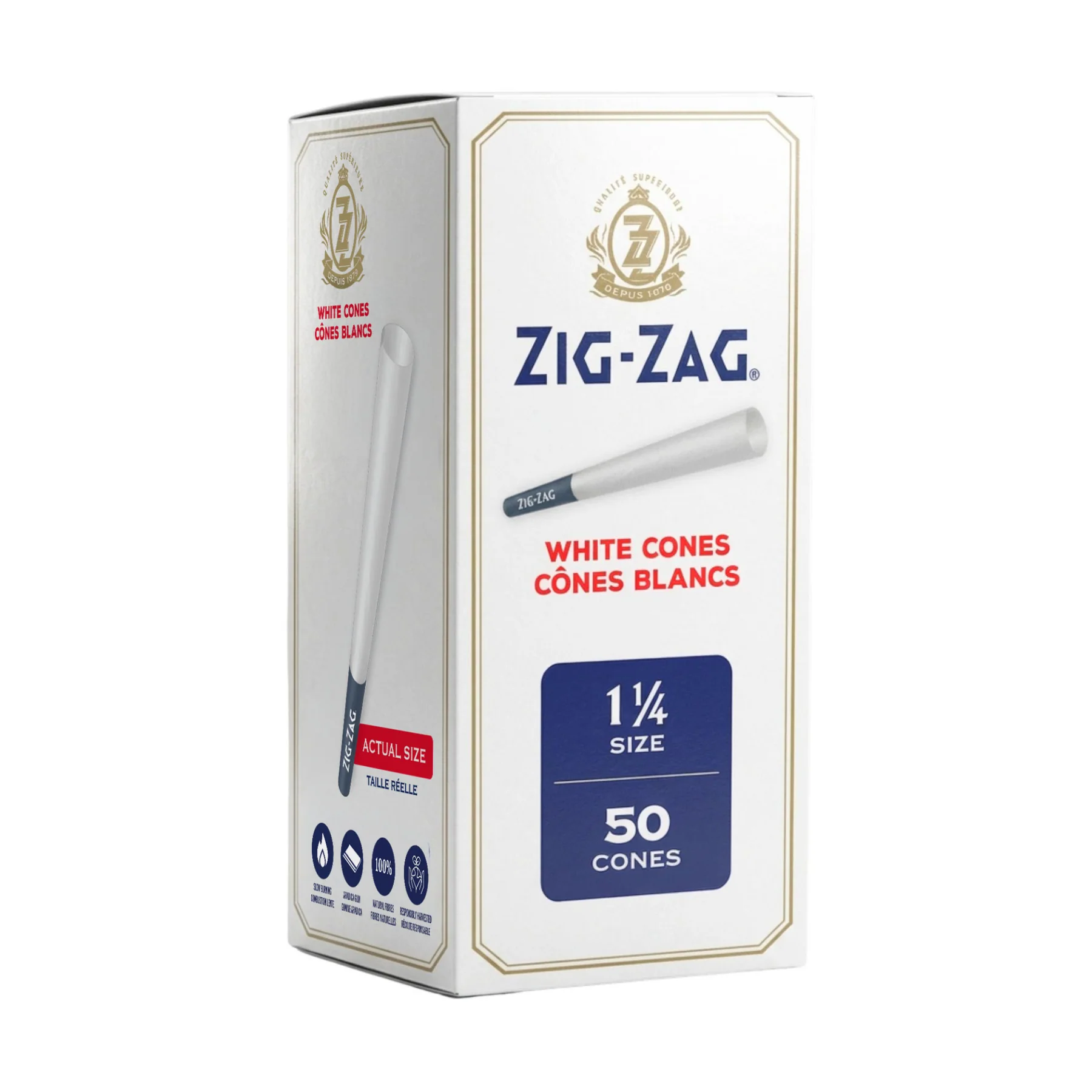 Rolling Cones Zig Zag Mini Bulk White 1 1/4 Cones Pack of 50