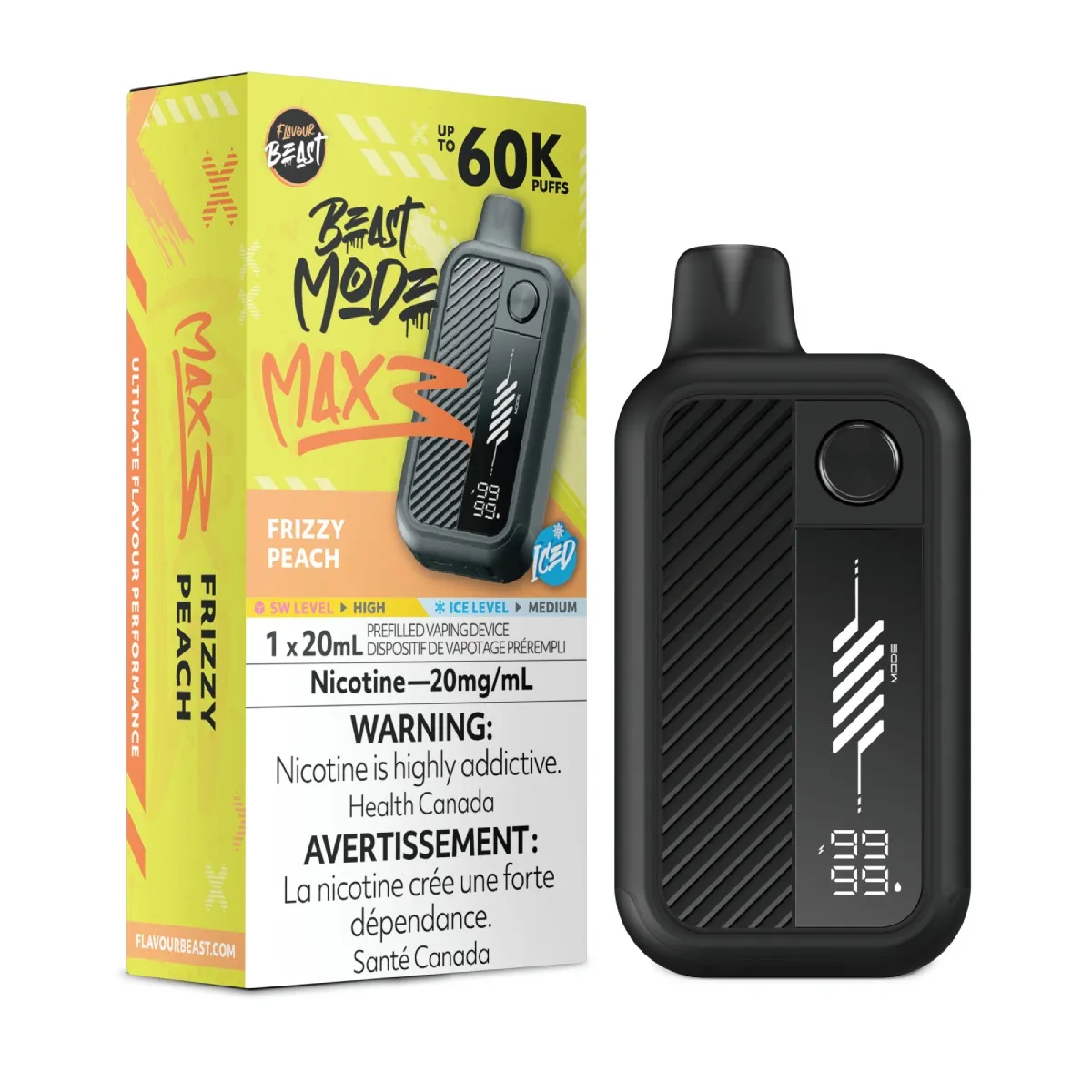 *ON* Disposable Vape Flavour Beast Mode Max 3 Frizzy Peach Iced Box of 4