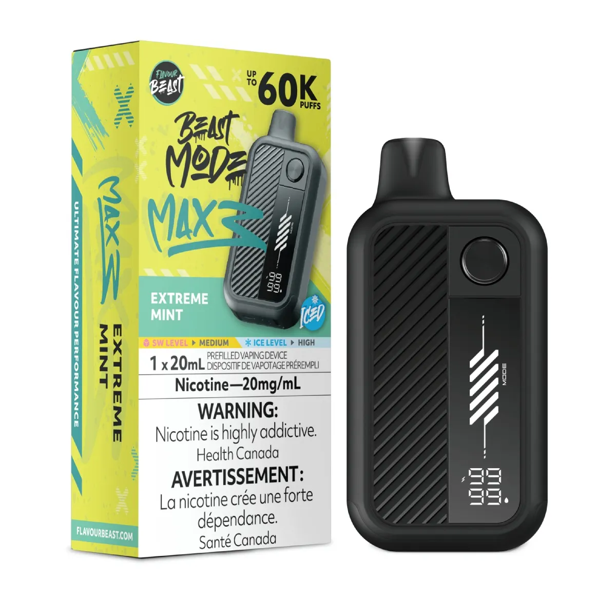 *ON* Disposable Vape Flavour Beast Mode Max 3 Extreme Mint Iced Box of 4