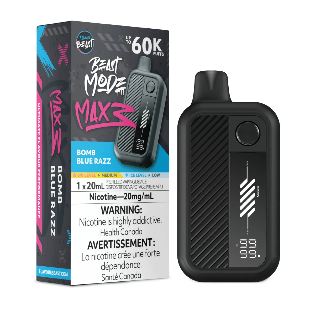 *ON* Disposable Vape Flavour Beast Mode Max 3 Bomb Blue Razz Box of 4